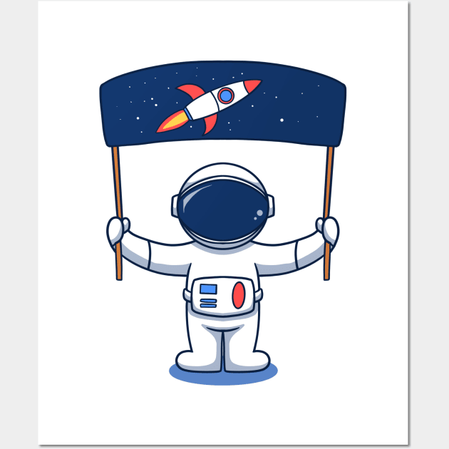 Astronaut Holding Space Flag Wall Art by thelazyshibaai